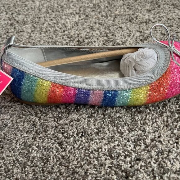 Girls Rainbow Sparkle Flats - Size 2 - Picture 2 of 3
